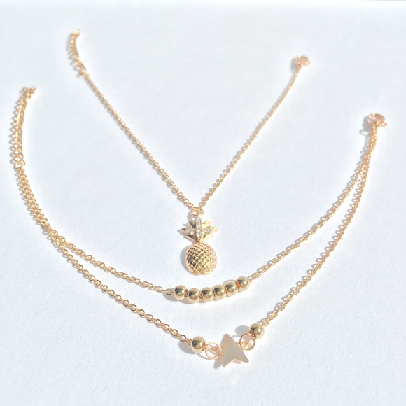 NWT Pineapple Star Gold Anklet Set - Picture 2 of 7
